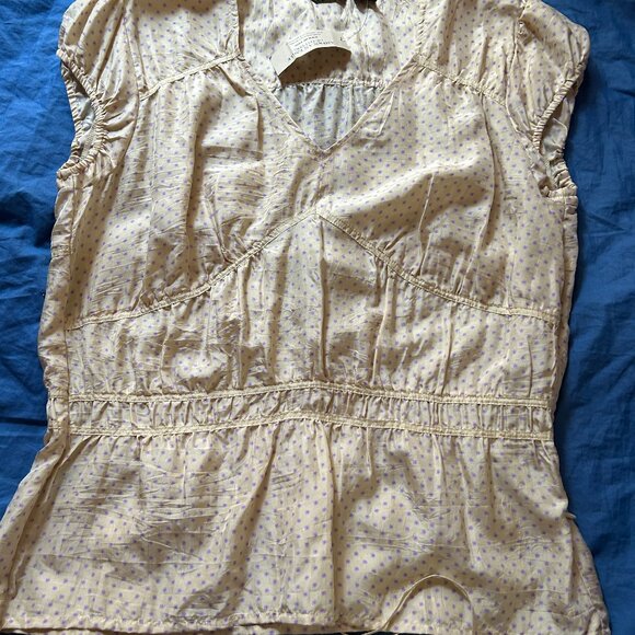 100% silk, cream blouse with purple polka dots, size 14, American Eagle - Picture 1 of 3